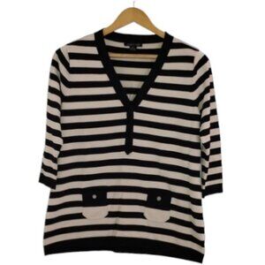 August Silk black and beige stripped long sleeve top size XL